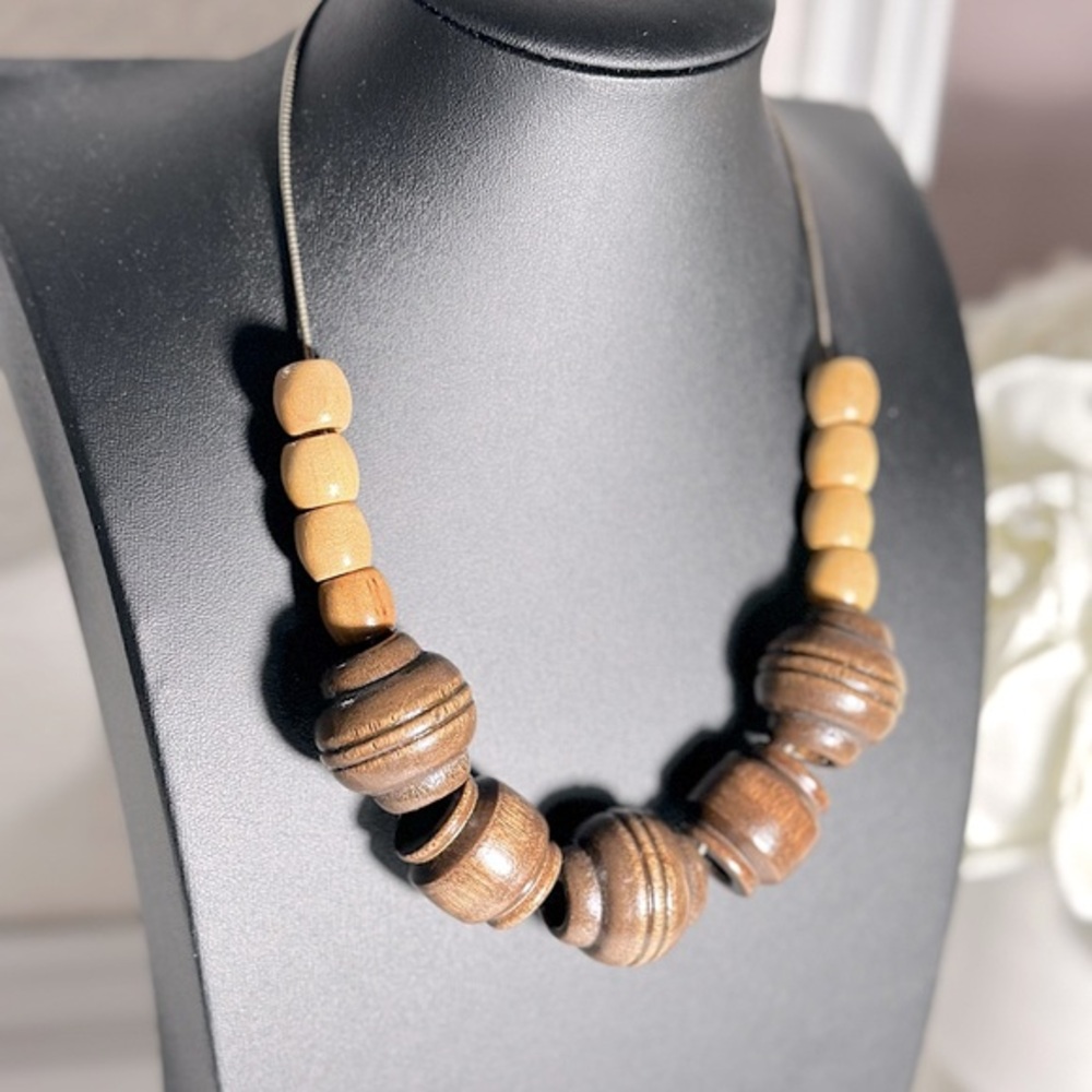 925 Vintage MILOR | Italy Sterling Estate Find Necklace | Boho Chunky Wood Beads